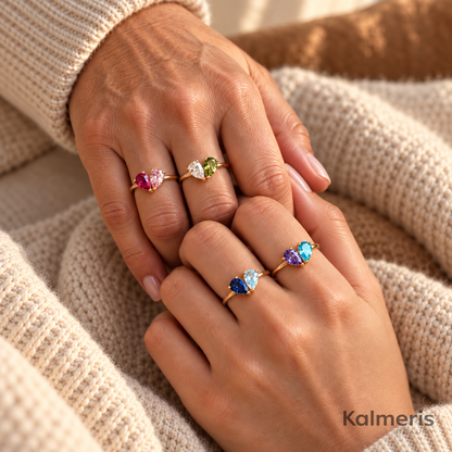 Liora Ringe in vier Farbkombinationen an der Hand