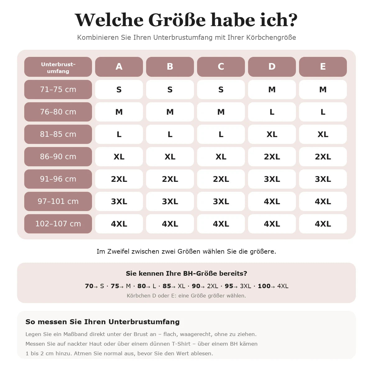 Größentabelle Haltungs-BH